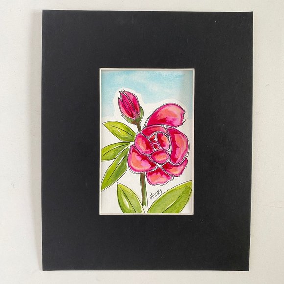 Blooming Beauty Original Wall Art Watercolor Painting Matted Frame Ready 8x10in - Picture 3 of 4